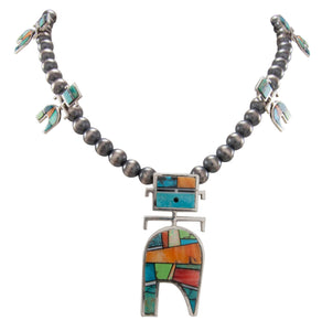 Navajo Native American Turquoise Inlay Yei Necklace by Alexius SKU230568