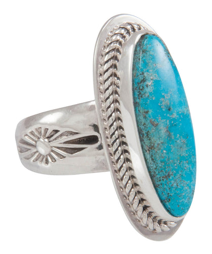 Navajo Native American Turquoise Mountain Turquoise Ring Size 7 1/2 SKU230579