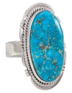 Navajo Native American Kingman Turquoise Ring Size 8 by Sampson Jake SKU230600