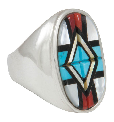 Zuni Native American Turquoise Inlay Ring Size 11 3/4 by Natachu SKU230727