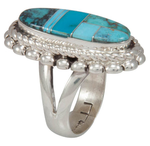 Navajo Native American Turquoise Inlay Ring Size 7 1/4 by Lincoln SKU230737