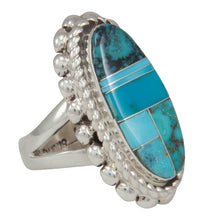 Load image into Gallery viewer, Navajo Native American Turquoise Inlay Ring Size 7 1/4 by Lincoln SKU230737