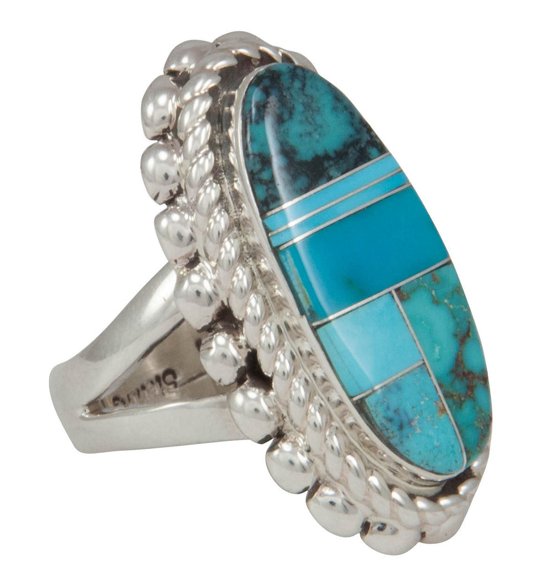 Navajo Native American Turquoise Inlay Ring Size 7 1/4 by Lincoln SKU2 ...