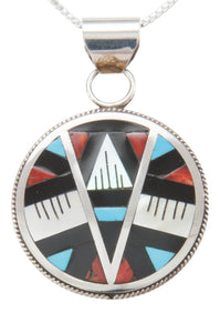 Zuni Native American Turquoise Inlay Pendant Necklace by Othole SKU230760