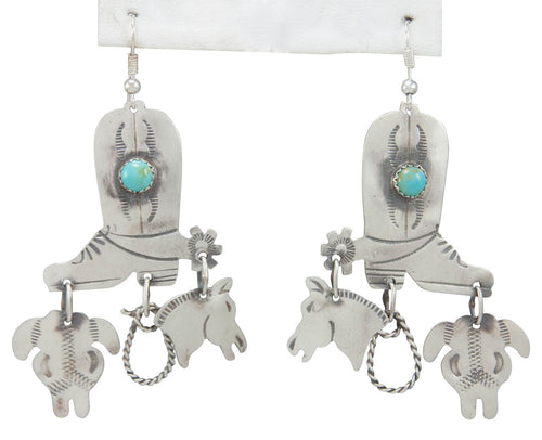 Navajo Native American Turquoise and Silver Boot Earrings by Yazzie SKU230789