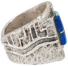 Load image into Gallery viewer, Navajo Native American Turquoise and Lapis Ring Size 8 1/2 by House SKU230867