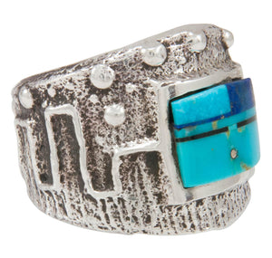 Navajo Native American Turquoise and Lapis Ring Size 8 1/4 by House SKU230868
