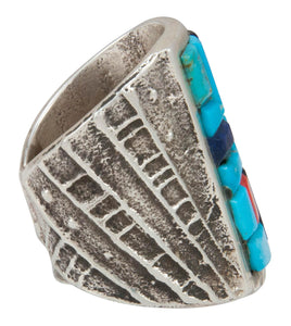 Navajo Native American Turquoise and Lapis Ring Size 8 by House SKU230871