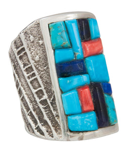 Navajo Native American Turquoise and Lapis Ring Size 8 by House SKU230871