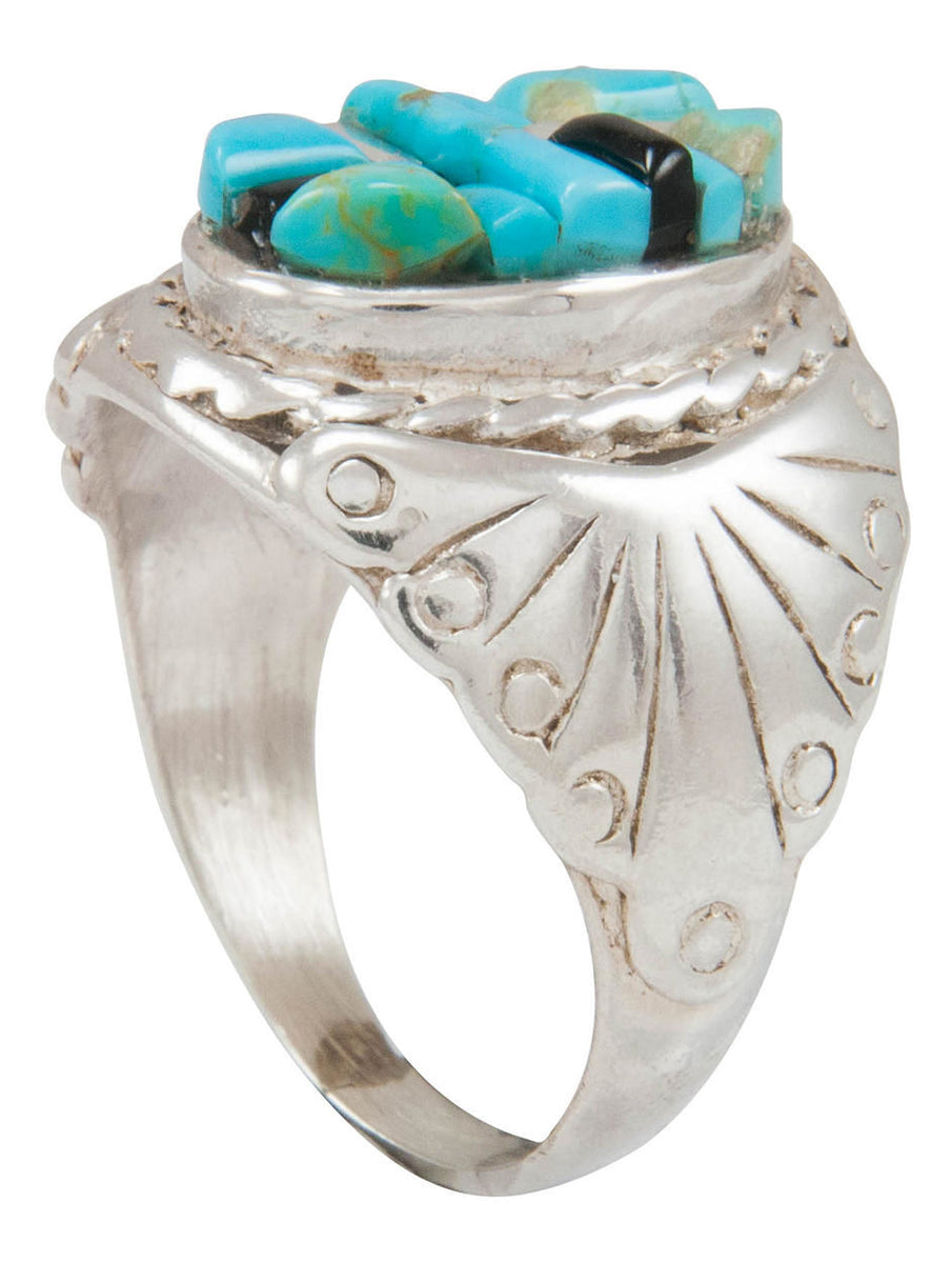 Navajo Native American Turquoise and Jet Inlay Ring Size 11 by Dawes S ...