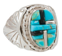 Load image into Gallery viewer, Navajo Native American Turquoise and Jet Inlay Ring Size 11 by Dawes SKU230876