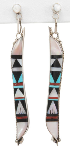 Zuni Native American Turquoise and Coral Inlay Earrings by Othole SKU231028