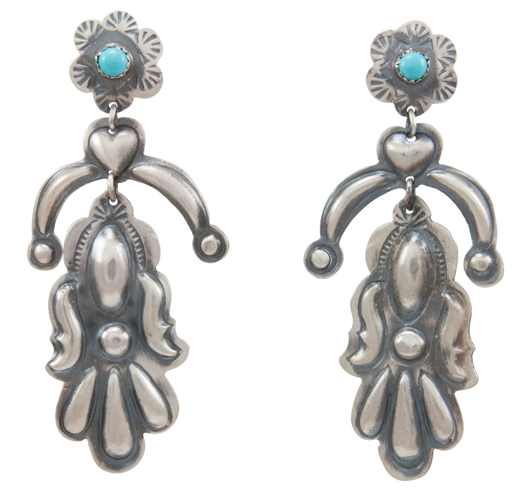 Navajo Native American Turquoise and Stamped Silver Earrings SKU231030