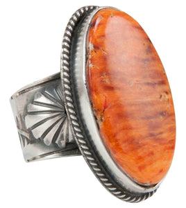 Navajo Native American Orange Spiny Shell Ring Size 8 3/4 by Yazzie SKU231043