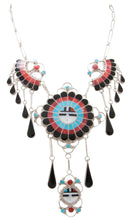 Load image into Gallery viewer, Zuni Native American Turquoise Sunface Inlay Necklace by Massie SKU231062
