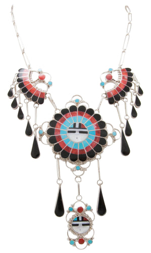 Zuni Native American Turquoise Sunface Inlay Necklace by Massie SKU231062
