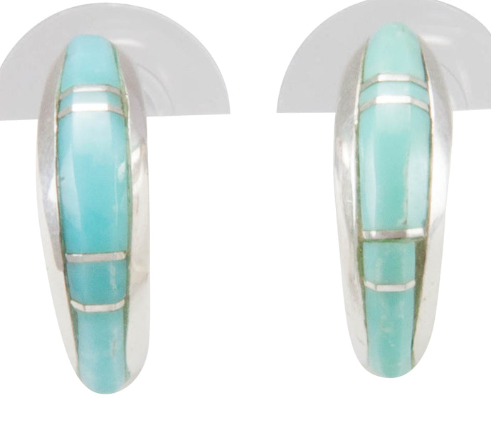 Navajo Native American Kingman Turquoise Inlay Earrings by B Joe SKU231153