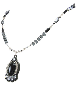 Navajo Native American Onyx, Crystal and Seed Bead Necklace by Begay SKU231166