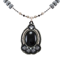 Load image into Gallery viewer, Navajo Native American Onyx, Crystal and Seed Bead Necklace by Begay SKU231166