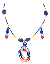 Load image into Gallery viewer, Navajo Native American Seed Bead and Lapis Teepee Necklace by Charlotte Begay SKU231172