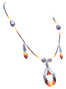 Navajo Native American Seed Bead and Amethyst Teepee Necklace by Charlotte Begay SKU231173