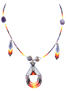 Navajo Native American Seed Bead and Amethyst Teepee Necklace by Charlotte Begay SKU231173