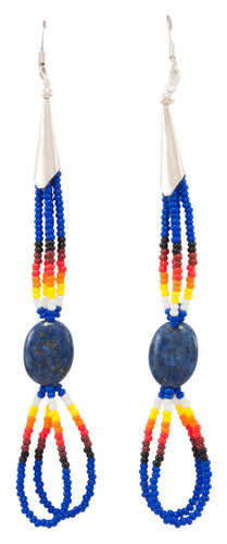 Navajo Native American Seed Bead and Lapis Earrings by Charlotte Begay SKU231188