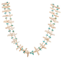 Load image into Gallery viewer, Santo Domingo Kewa Pueblo Mellon Shell Heishi and Fetish Necklace with Kingman Turquoise SKU231192