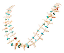 Load image into Gallery viewer, Santo Domingo Kewa Pueblo Mellon Shell Heishi and Fetish Necklace with Kingman Turquoise SKU231193