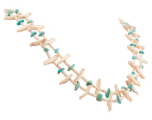 Load image into Gallery viewer, Santo Domingo Kewa Pueblo Mellon Shell Heishi and Fetish Necklace with Kingman Turquoise SKU231193