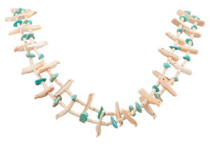 Santo Domingo Kewa Pueblo Mellon Shell Heishi and Fetish Necklace with Kingman Turquoise SKU231193