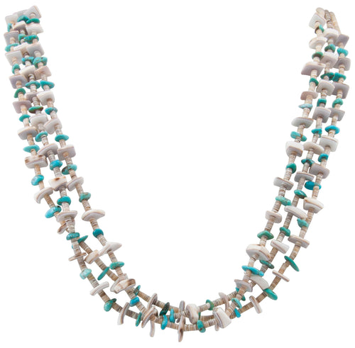 Santo Domingo Kewa Pueblo Valuta Shell Heishi and Kingman Turquoise Necklace by Pauline Bird SKU231194