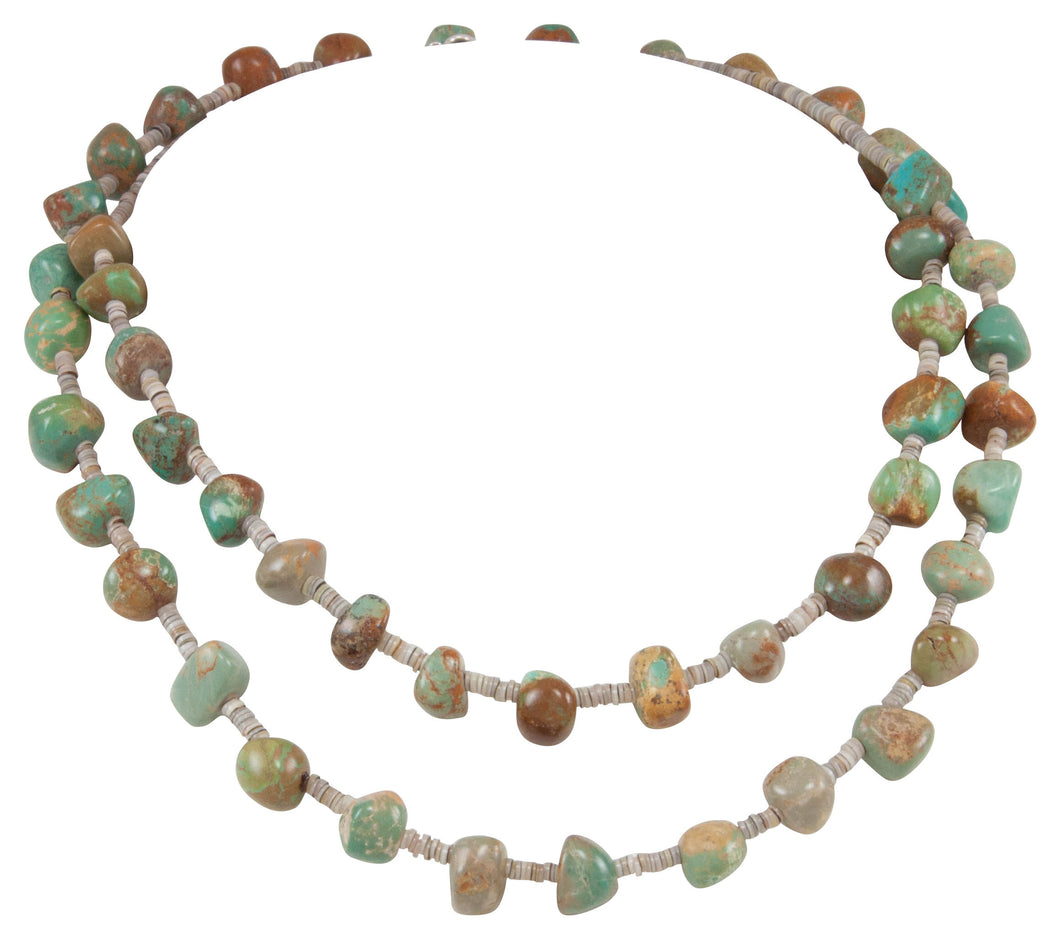 Santo Domingo Kewa Pueblo Royston Turquoise and Pen Shell Heishi Nugget Necklace by Betty Rodriquez SKU231206