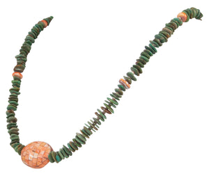 Santo Domingo Kewa Pueblo Turquoise Nugget and Spiny Oyster Overlay Necklace by Betty Rodriquez SKU231214