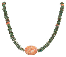Load image into Gallery viewer, Santo Domingo Kewa Pueblo Turquoise Nugget and Spiny Oyster Overlay Necklace by Betty Rodriquez SKU231214
