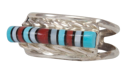 Zuni Native American Turquoise, Jet and Shell Inlay Ring Size 6 SKU231221