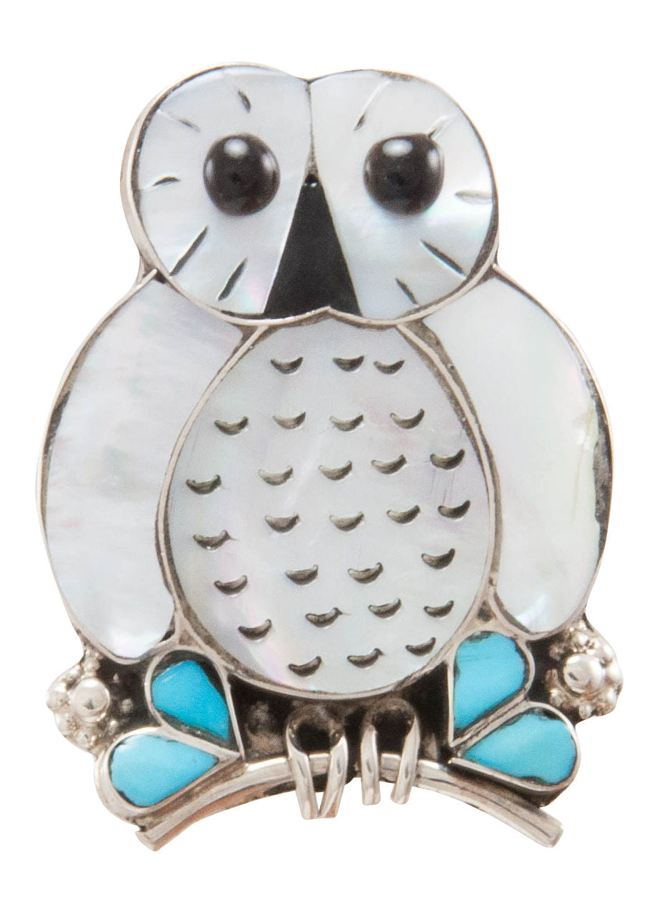 Zuni Native American Turquoise and Shell Owl Pin and Pendant by Kallestewa SKU231269