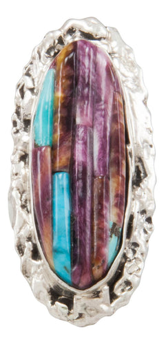 Navajo Native American Spiny Oyster and Turquoise Ring Size 5 3/4 by Clinton Pete SKU231361