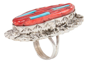 Navajo Native American Spiny Oyster and Turquoise Ring Size 6 1/4 by Clinton Pete SKU231362