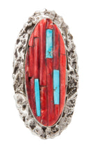 Load image into Gallery viewer, Navajo Native American Spiny Oyster and Turquoise Ring Size 6 1/4 by Clinton Pete SKU231362