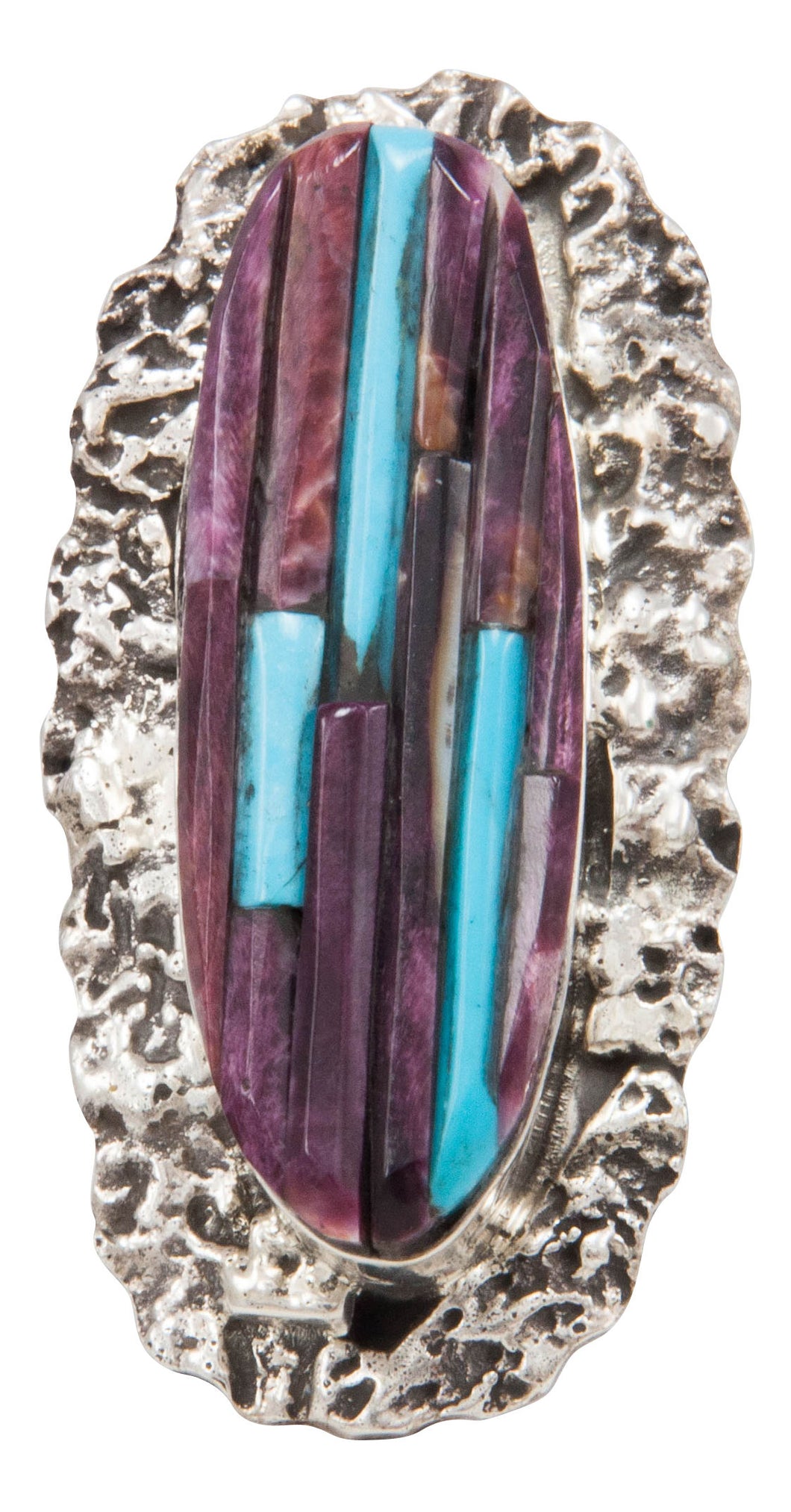 Navajo Native American Spiny Oyster and Turquoise Ring Size 7 3/4 by Clinton Pete SKU231364