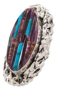 Navajo Native American Spiny Oyster and Turquoise Ring Size 8 by Clinton Pete SKU231365
