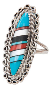 Navajo Native American Turquoise Inlay Dead Pawn Ring Size 7 SKU231372