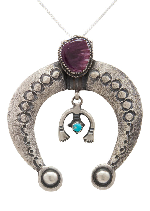 Navajo Native American Turquoise and Purple Shell Naja Pendant Necklace by Cayantineto SKU231375