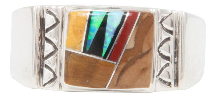 Navajo Native American Created Opal and Jet Inlay Ring Size 12 1/2 by Calvin Begay SKU231398
