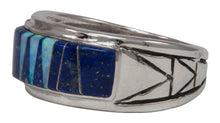 Load image into Gallery viewer, Navajo Native American Lapis and Created Opal Ring Size 13 1/2 by Calvin Begay SKU231401