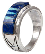 Load image into Gallery viewer, Navajo Native American Lapis and Created Opal Ring Size 13 1/2 by Calvin Begay SKU231401