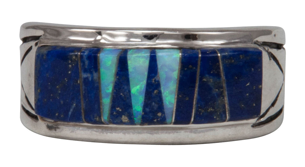 Navajo Native American Lapis and Created Opal Ring Size 13 1/2 by Calvin Begay SKU231401