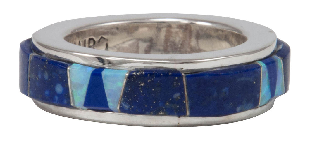 Navajo Native American Lapis and Created Opal Ring Size 5 1/4 by Calvin Begay SKU231403