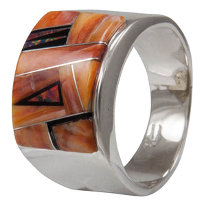 Navajo Native American Orange Shell and Created Opal Ring Size 12 1/4 by Calvin Begay SKU231405